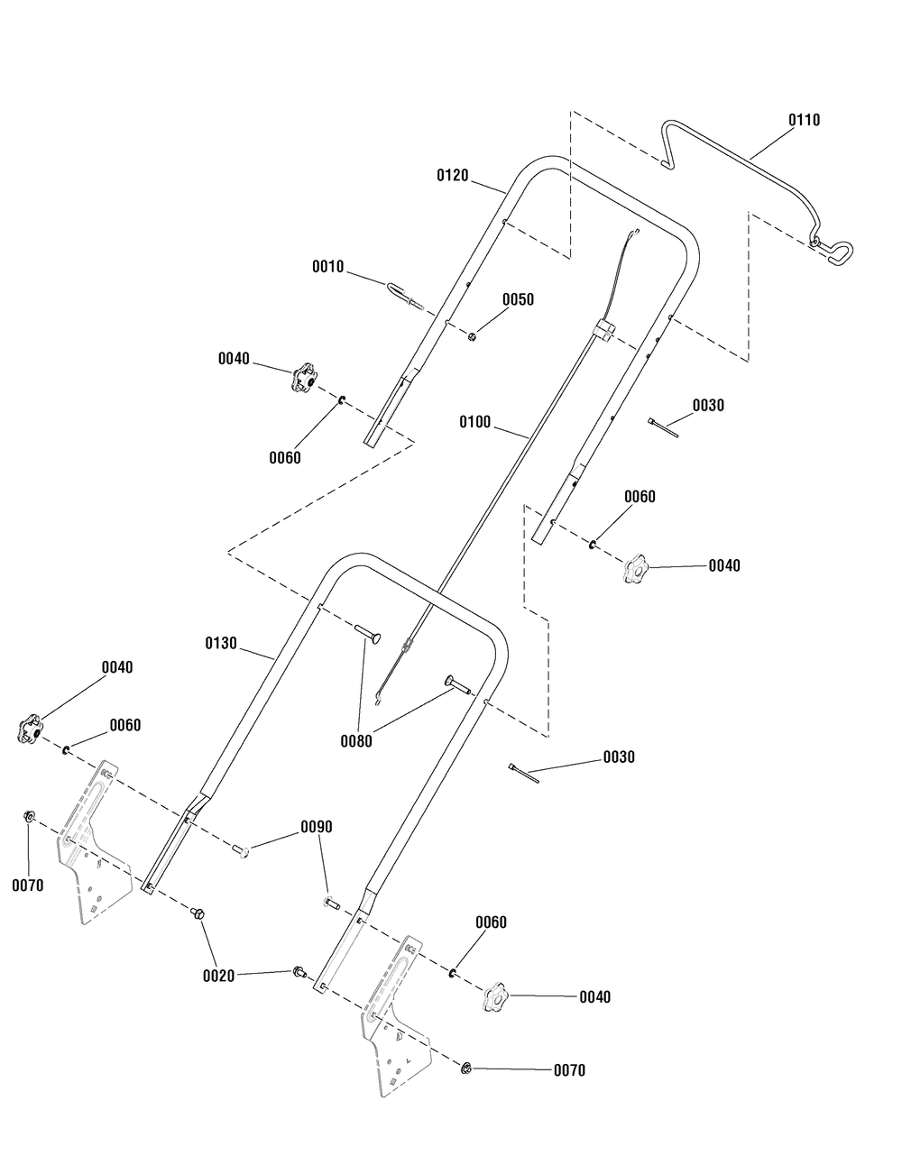 Handle And Controls Group (7502860) Diagram and Parts List for 7800877-EBP22650E 2012 Briggs and Stratton Lawn Mower